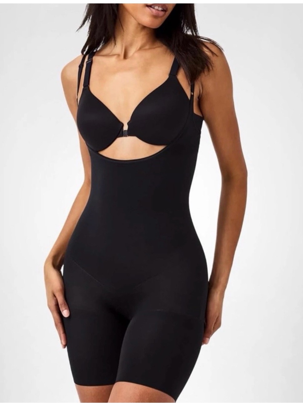 NEW, SPANX Black Shaping Open-Bust Bodysuit Mid-Thigh Shaper XL, Retial $98